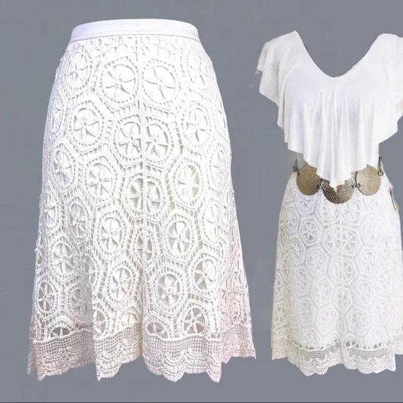White Lace A-line Skirt - Picture 4 of 6
